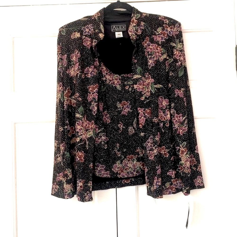 Alex Evenings Two Piece Set New Medium Glitter Floral‎ Fancy Occasion Wedding